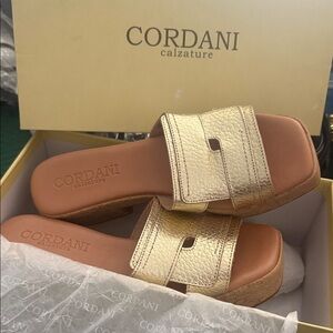 Cordani Metallic Gold Leather Slide Mules